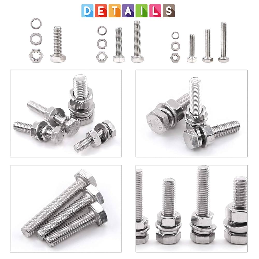 Glarks 510 Pieces Flat Hex Stainless Steel Screws Bolts Nuts